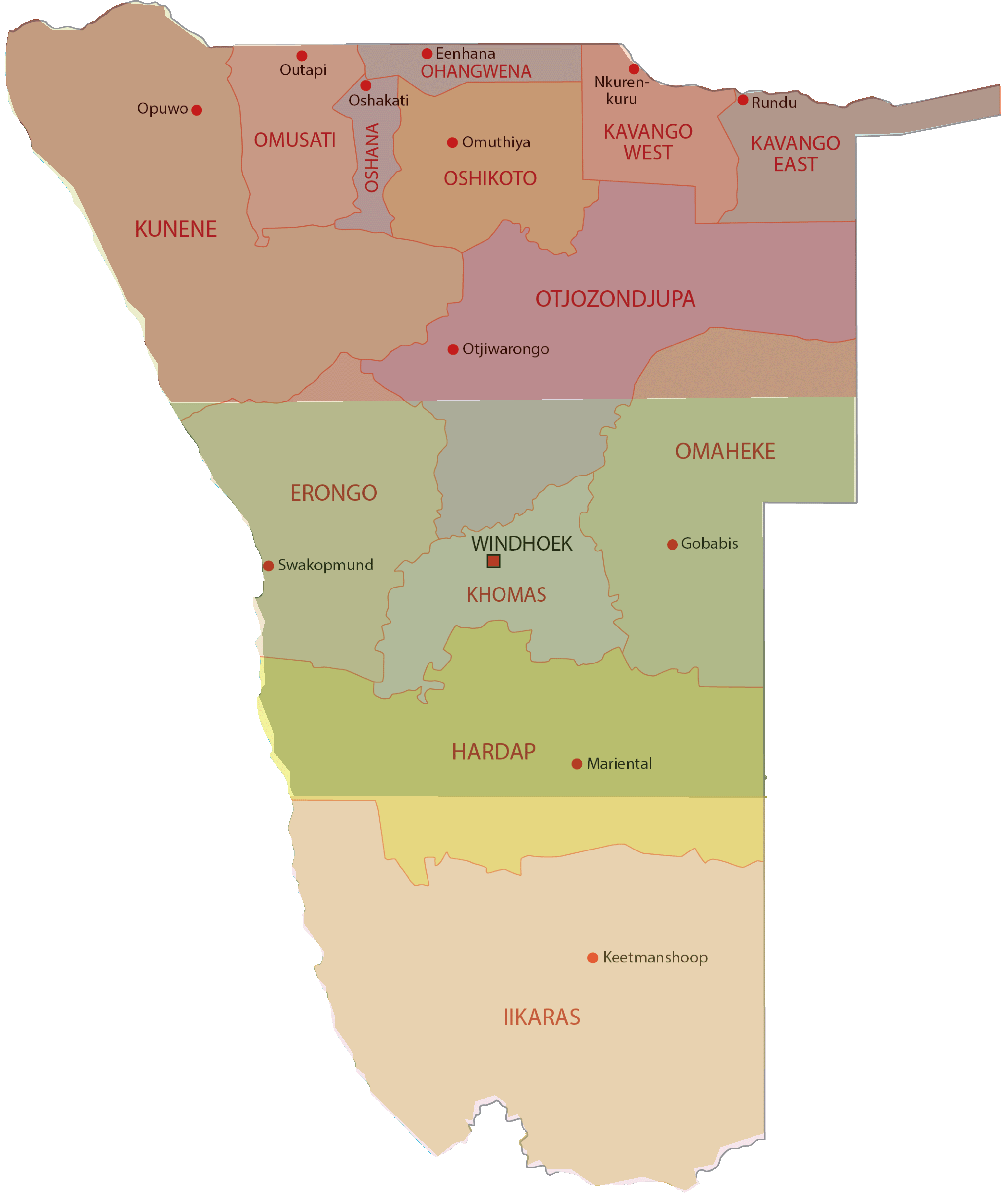 Regions of Namibia Map